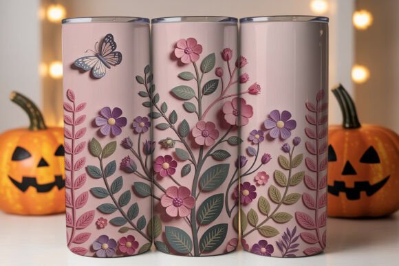 3D Layered Floral 20oz Tumbler Wrap Graphics