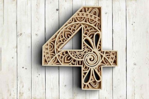 3D Layered Floral Number Four SVG DXF