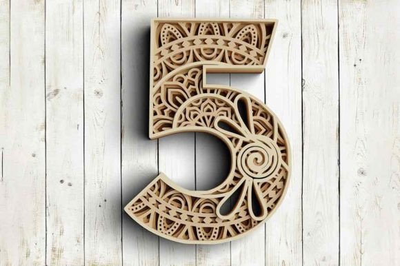 3D Layered Number Five SVG DXF
