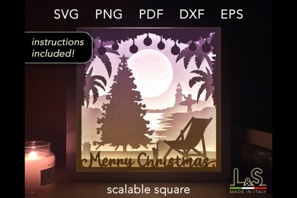 Beach Christmas Shadow Box Svg