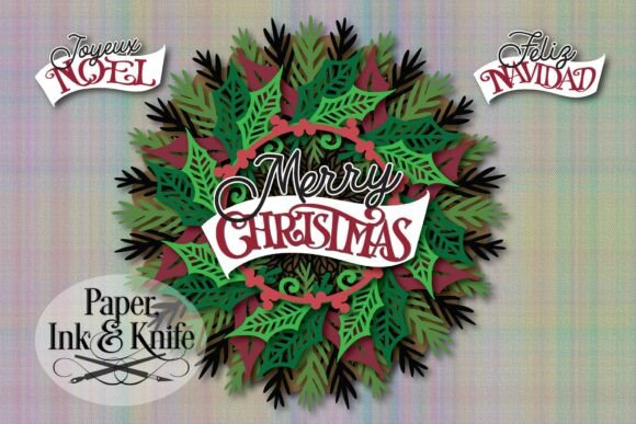 Christmas Wreath 3D Papercut Shadowbox