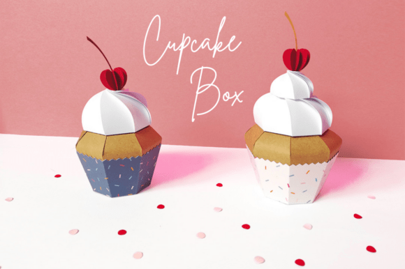 Cupcake Gift Box, Cream and Cherry