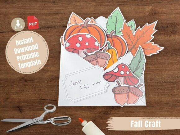 Fall Envelope Paper Craft 3D SVG
