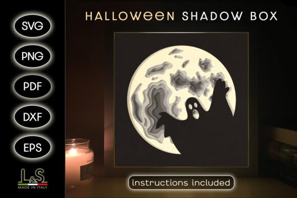 Halloween Moon Ghost Shadow Box Svg