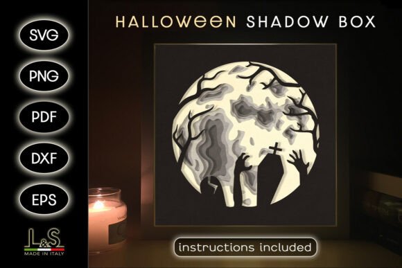 Halloween Moon Graveyard Shadow Box Svg