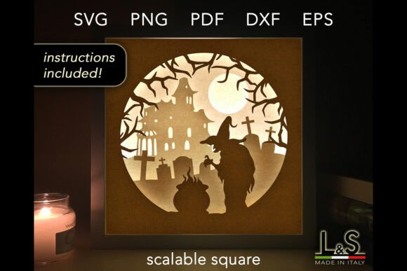 Halloween Witch Light Box Template: 3D SVG for Shadow Boxes