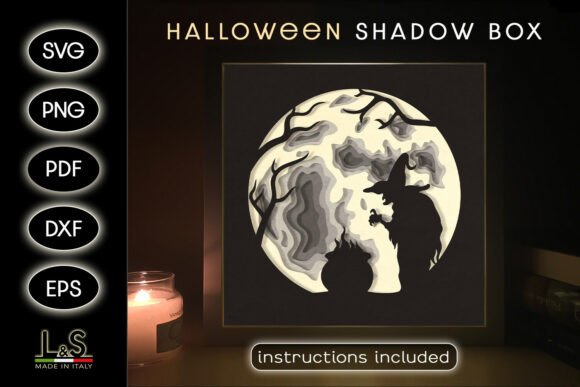 Halloween Witch Moon Shadow Box Svg