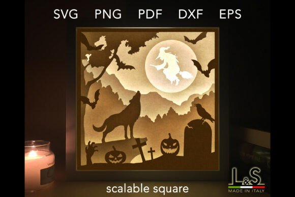 Halloween Wolf Shadow Box Template