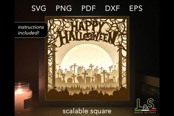 Happy Halloween Graveyard Shadow Box 3D SVG