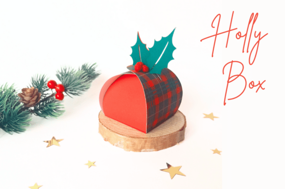Holly Rounded Box: A Festive 3D SVG Christmas Asset