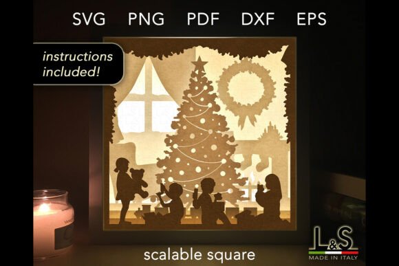 Kids on Christmas Day Shadow Box Svg