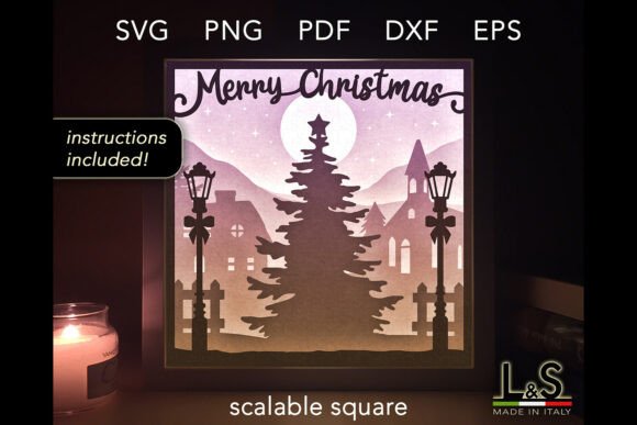 Merry Christmas Shadow Box Svg 3D SVG