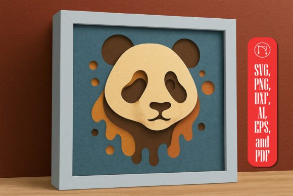 Panda Face 3D SVG Shadow Box