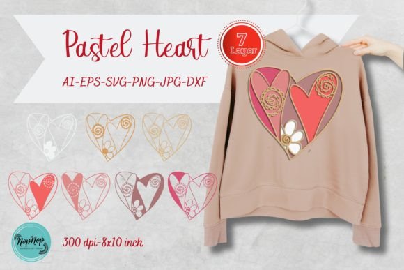 Pastel Heart Multilayer 3D SVG Shapes