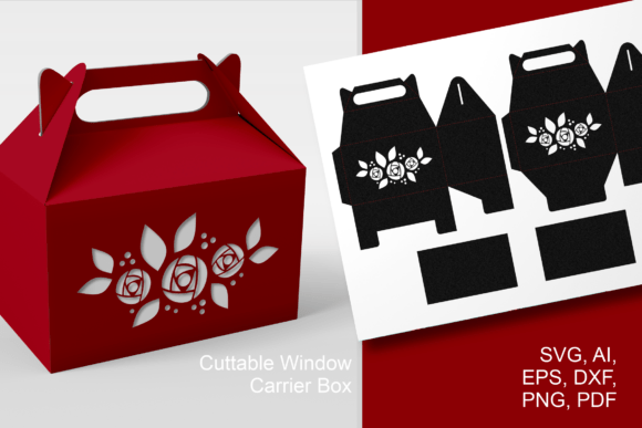 Roses Gable Window Favor Box Template: 3D SVG Gift Boxes