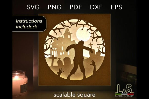Spooky Zombie Halloween Shadow Box 3D SVG